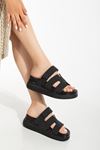 24422-HERMES Black Padded Heel Women's Sandals
