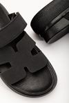 24422-HERMES Black Padded Heel Women's Sandals