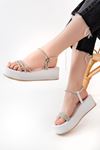 861-1100 White Casual Silver Stone Padded Women's Sandals