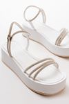 861-1100 White Casual Silver Stone Padded Women's Sandals