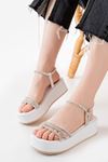 861-1100 White Casual Silver Stone Padded Women's Sandals