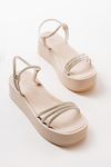 861-1100 Beige Casual Silver Stone Padding Women's Sandals