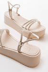 861-1100 Beige Casual Silver Stone Padding Women's Sandals