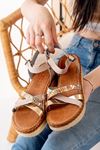 730-015 Beige Garni Orthopedic Genuine Leather Padding Women's Sandals