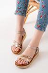 730-015 Beige Garni Orthopedic Genuine Leather Padding Women's Sandals