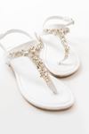 152-1110 White Silver Stone Flip Flops
