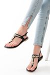 152-1110 Black Silver Stone Flip Flop Sandals
