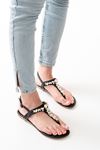 152-1110 Black Silver Stone Flip Flop Sandals