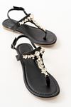 152-1110 Black Silver Stone Flip Flop Sandals