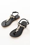 152-1110 Black Silver Stone Flip Flop Sandals