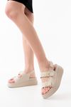 24422-1185 Beige Padded Heel Women Sandals
