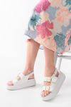 24422-1185 White Padded Heel Women Sandals