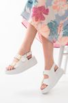 24422-1185 White Padded Heel Women Sandals