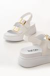 24422-1185 White Padded Heel Women Sandals