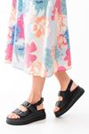 24422-1185 Black Padded Heel Women Sandals