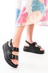 24422-1185 Black Padded Heel Women Sandals
