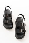 24422-1185 Black Padded Heel Women Sandals