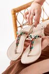 152-1110 Beige Multi Stone Flip Flop Women's Sandals