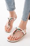 152-1110 White Multi Stone Flip Flops