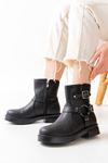 02-2013 Black Buckle Accessory Zippered Women's Boots