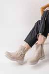 02-2013 Beige Buckle Accessory Zippered Women's Boots