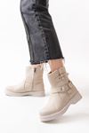 02-2013 Beige Buckle Accessory Zippered Women's Boots