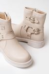 02-2013 Beige Buckle Accessory Zippered Women's Boots