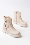 02-2013 Beige Buckle Accessory Zippered Women's Boots