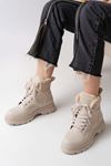 ASM-080 Beige Lace-Up Casual Women's Boots