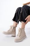 02-2003 Beige Galata Lace-Up Zippered Women's Boots