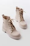 02-2003 Beige Galata Lace-Up Zippered Women's Boots
