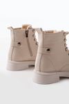 02-2003 Beige Galata Lace-Up Zippered Women's Boots