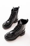 02-356 Black Patent Leather Lace-Up Lace-Up Casual Women's Boots