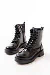 02-356 Black Patent Leather Lace-Up Lace-Up Casual Women's Boots