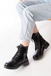 02-356 Black Patent Leather Lace-Up Lace-Up Casual Women's Boots