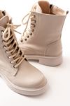 02-356 Beige Flat Heeled Lace-Up Zippered Women's Boots