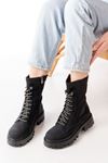 868-2006 Black Emerald Flat Heeled Lace-Up Zippered Women's Boots