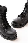 2051-298 Black Skin Flat Heels Lace-Up Elasticated Women's Boots
