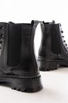 2051-298 Black Skin Flat Heels Lace-Up Elasticated Women's Boots