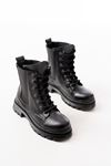 2051-298 Black Skin Flat Heels Lace-Up Elasticated Women's Boots