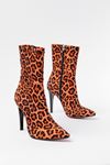 VRT-4811 Leopard High Thin Heeled Zippered Women's Boots