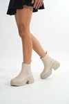 FZ-2400 Beige High Sole Elasticated Casual Women's Boots