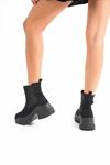 FZ-2400 Black Suede High Sole Elasticated Casual Women's Boots