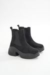 FZ-2400 Black Suede High Sole Elasticated Casual Women's Boots