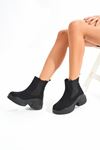 FZ-2400 Black Suede High Sole Elasticated Casual Women's Boots