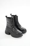 FZ-2550 Black Patent Leather High Sole Lace-Up Zippered Women's Boots
