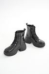 FZ-2550 Black Patent Leather High Sole Lace-Up Zippered Women's Boots