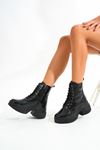 FZ-2550 Black Patent Leather High Sole Lace-Up Zippered Women's Boots