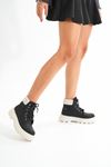 LMÇ-2045 Black-Beige Sole Lace-Up Thick Sole Women's Casual Boots
