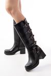 5109-3015 Black Heels Повседневные женские сапоги с пряжкой на молнии
